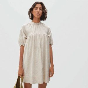 Everlane Shirred Mini Dress in Tan Floral, Size S